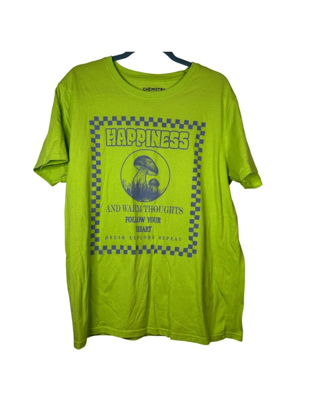 Chemistry Large Lime Green Happiness Graphic T-Shirt Cotton Poly Y2K Kidcore